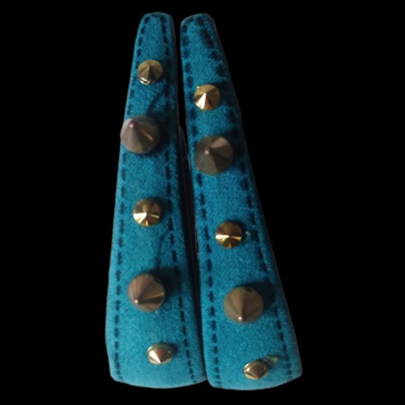 Faux Suede Turquoise Blue Stud spiked Hoop Earrings - Picture 12 of 12